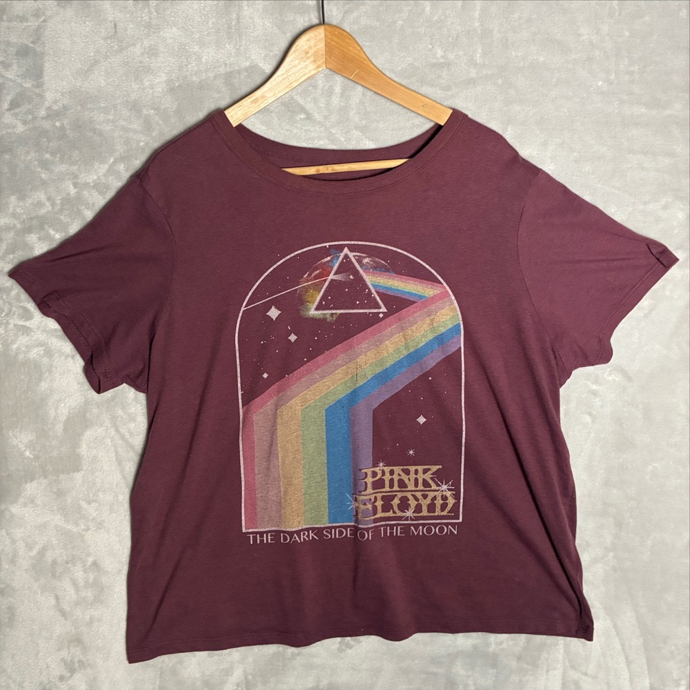 Pink Floyd Dark Side of The Moon Graphic T-Shirt Burgundy XXL Band Tee